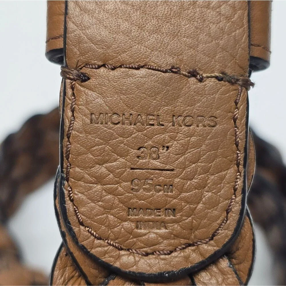 Michael Kors Braided Belt Light Brown Leather Size 38
